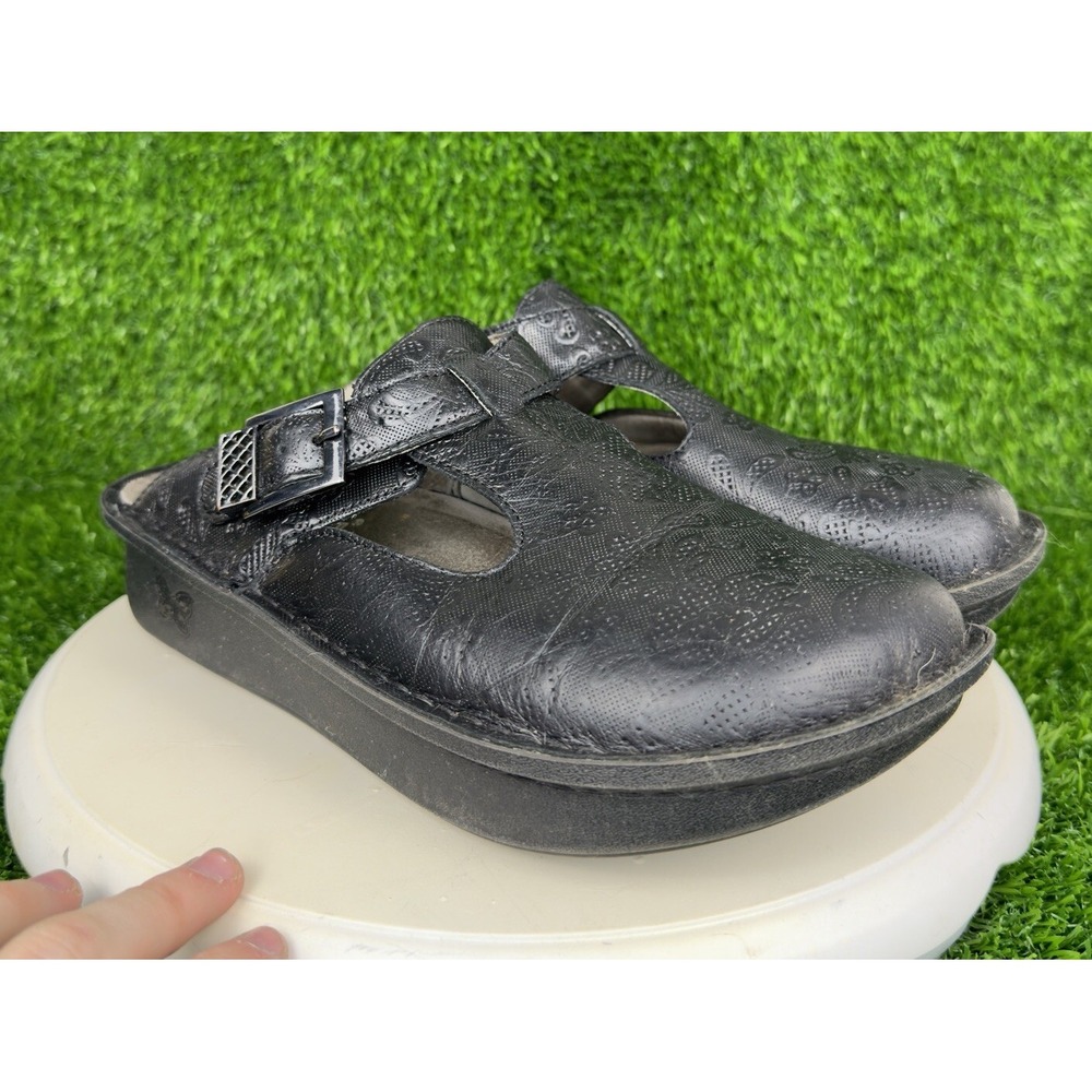 Alegria Black Leather ALG-163 Ladies Mary Jane Clogs Shoes - Size 38/8